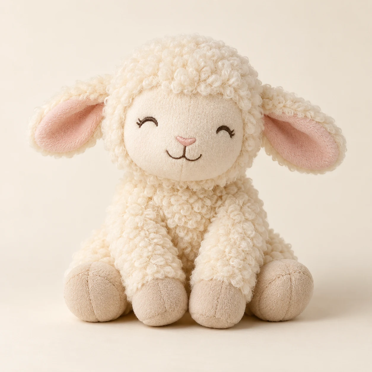 Cloud Cuddle Lamb with curly cream fleece and pale-pink ears